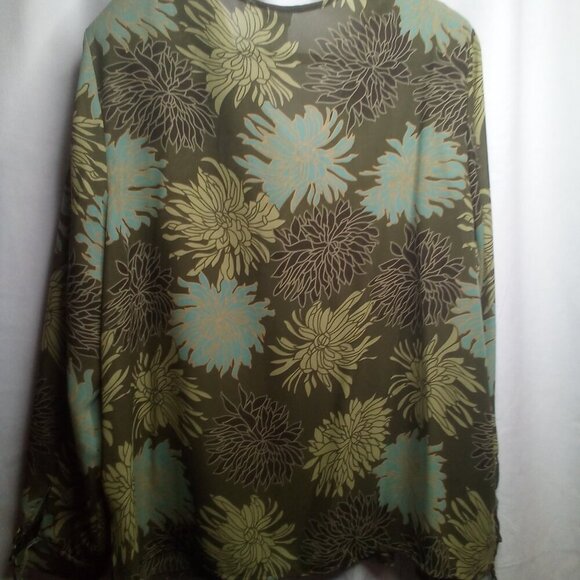 Giorgio Fiorlini Blouse Plus Collection 22 24 Button Up Long Sleeve Floral Green - Picture 3 of 16